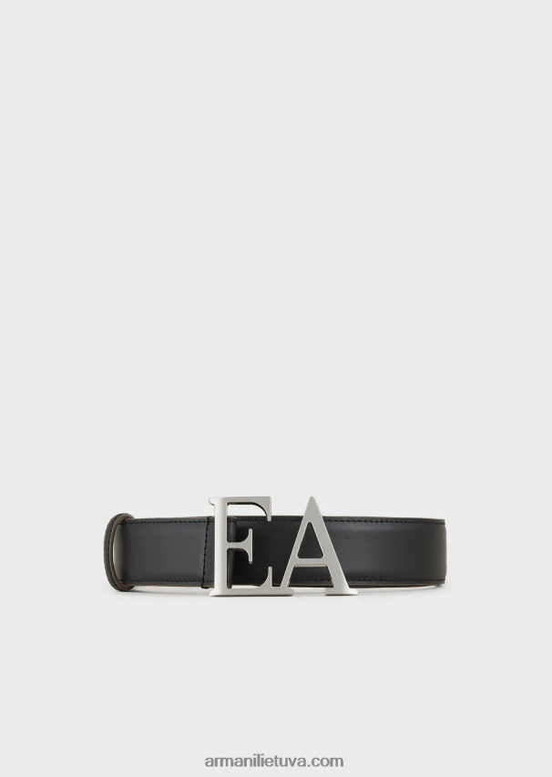 moterys juodas Armani odinis diržas su suformuota sagtimi 02482X756