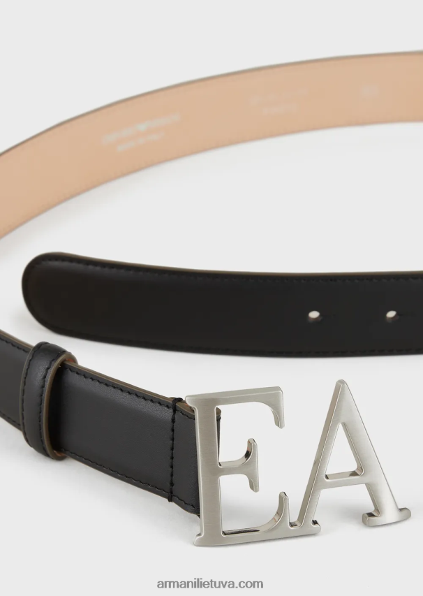 moterys juodas Armani odinis diržas su suformuota sagtimi 02482X756