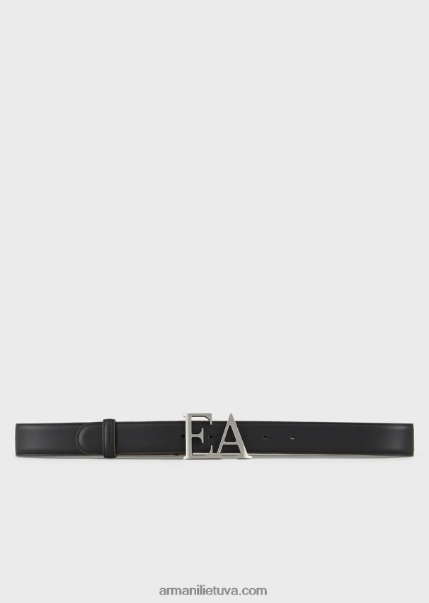 moterys juodas Armani odinis diržas su suformuota sagtimi 02482X756