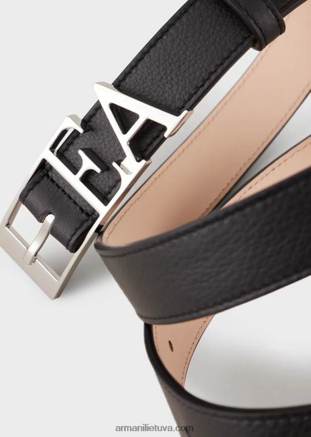 moterys juodas Armani odinis diržas su suformuota sagtimi 02482X757