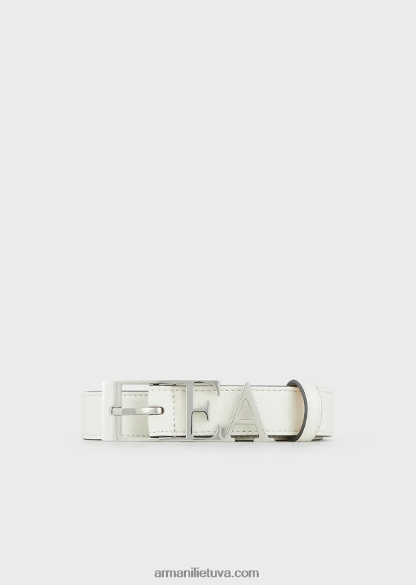 moterys pieno baltumo Armani elnio rašto odinis diržas su kontūruota ea sagtimi 02482X759