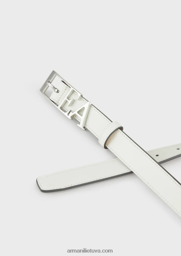 moterys pieno baltumo Armani elnio rašto odinis diržas su kontūruota ea sagtimi 02482X759