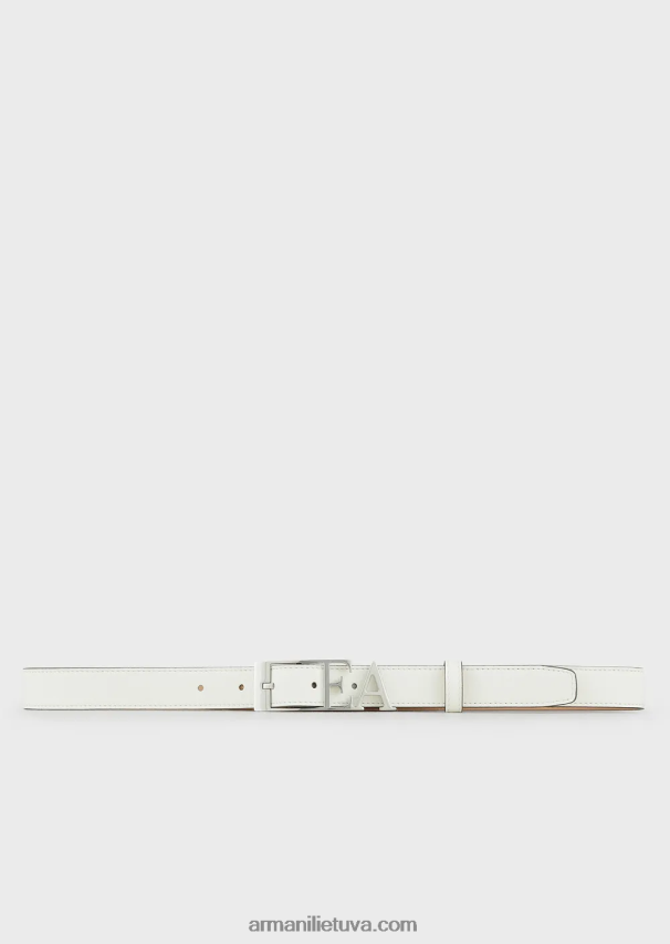moterys pieno baltumo Armani elnio rašto odinis diržas su kontūruota ea sagtimi 02482X759