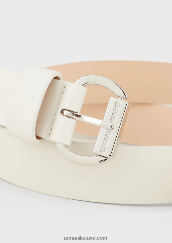 moterys pieno baltumo Armani odinis diržas su logotipo sagtimi 02482X751