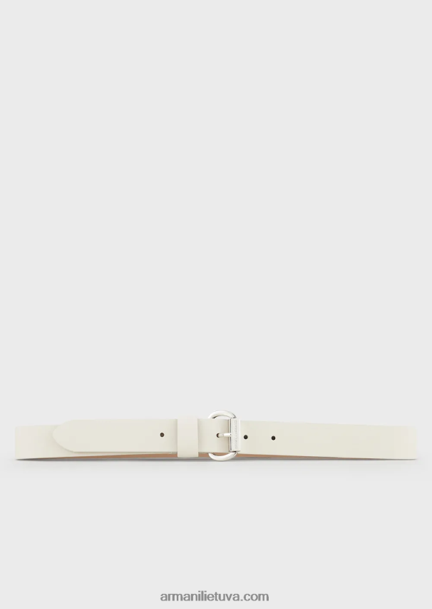 moterys pieno baltumo Armani odinis diržas su logotipo sagtimi 02482X751