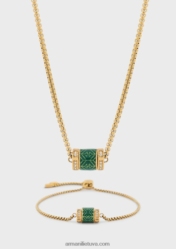 moterys auksas Armani aukso atspalvio nerūdijančio plieno grandinėlės karoliai ir apyrankės rinkinys 02482X843