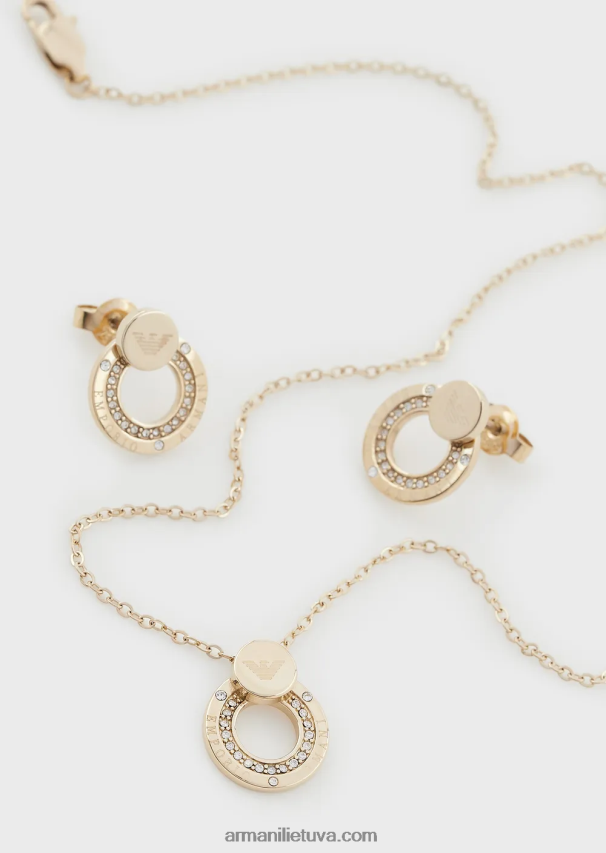moterys auksas Armani aukso atspalvio nerūdijančio plieno pakabukų karolių ir auskarų rinkinys 02482X838