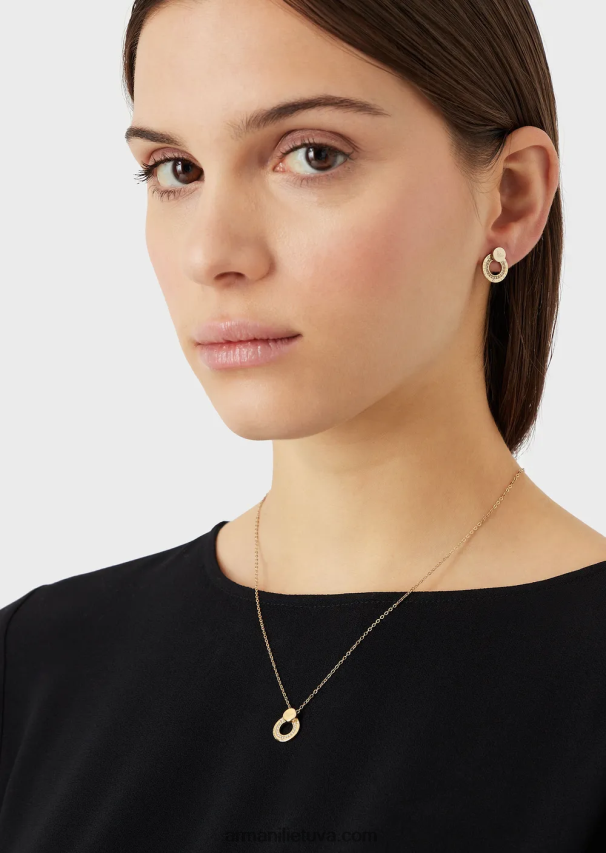 moterys auksas Armani aukso atspalvio nerūdijančio plieno pakabukų karolių ir auskarų rinkinys 02482X838