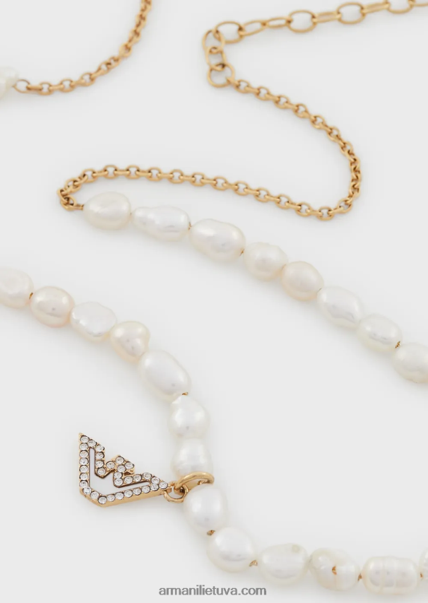 moterys auksas Armani aukso spalvos nerūdijančio plieno karoliai su karoliukais 02482X826