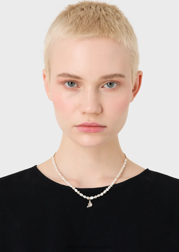 moterys auksas Armani aukso spalvos nerūdijančio plieno karoliai su karoliukais 02482X826