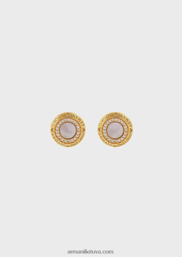 moterys auksas Armani balti perlamutriniai auskarai 02482X804