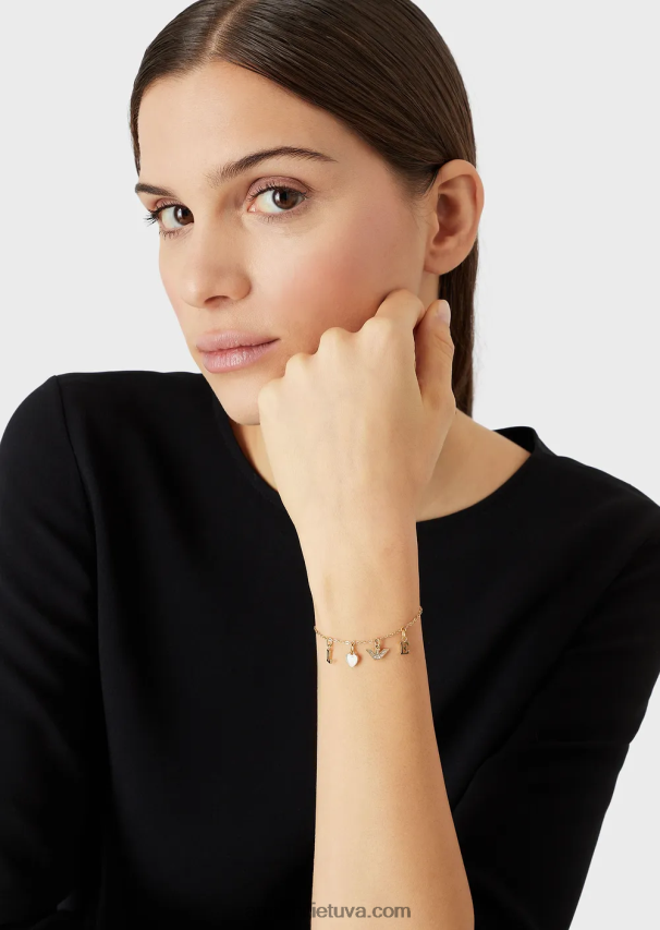 moterys auksas Armani baltos spalvos perlamutro grandinėlės apyrankė 02482X783