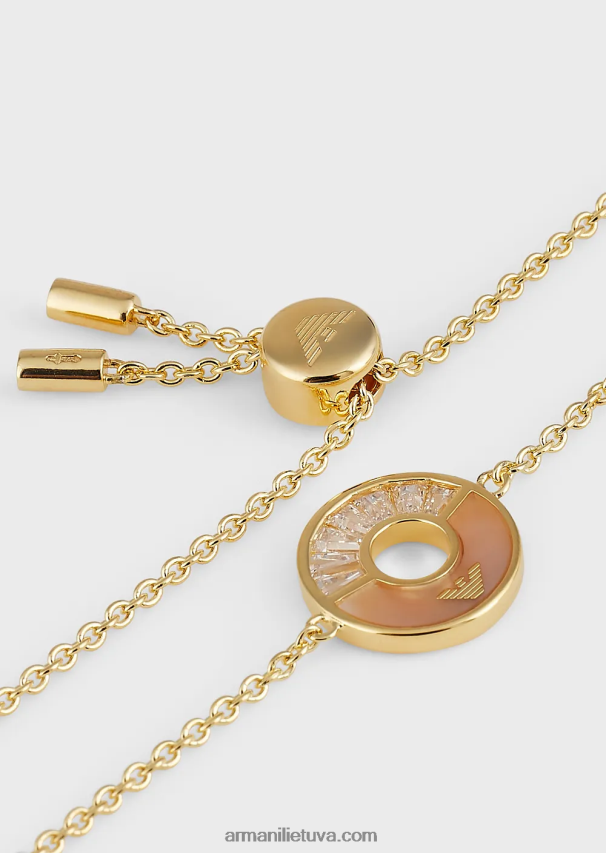 moterys auksas Armani baltos spalvos perlamutro grandinėlės apyrankė 02482X794