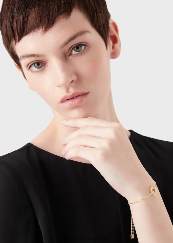 moterys auksas Armani baltos spalvos perlamutro grandinėlės apyrankė 02482X794