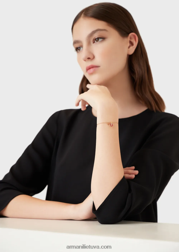 moterys auksas Armani rožinio aukso atspalvio sterlingo sidabro grandinėlės apyrankė 02482X789