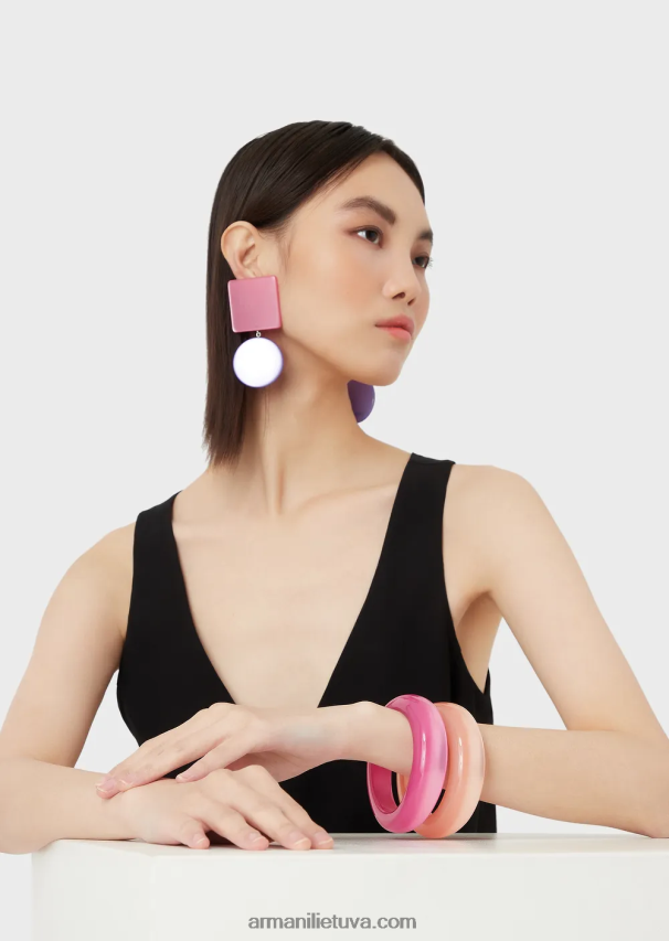 moterys rožinis Armani 2 dviejų spalvų organinio stiklo apyrankių rinkinys 02482X856