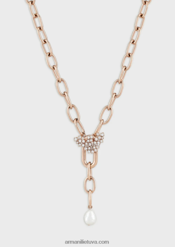 moterys rozinis auksas Armani baltas gėlavandenių perlų y kaklo karoliai 02482X782