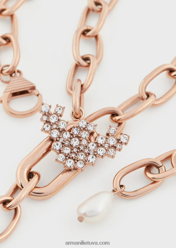 moterys rozinis auksas Armani baltas gėlavandenių perlų y kaklo karoliai 02482X782