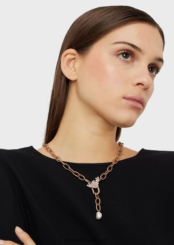 moterys rozinis auksas Armani baltas gėlavandenių perlų y kaklo karoliai 02482X782