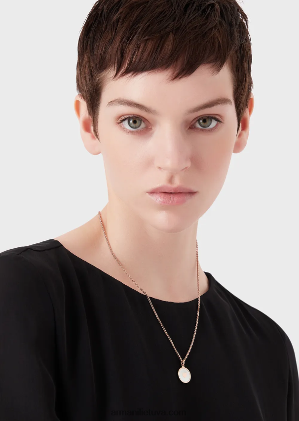 moterys rozinis auksas Armani baltas perlamutro kaklo papuošalas 02482X803