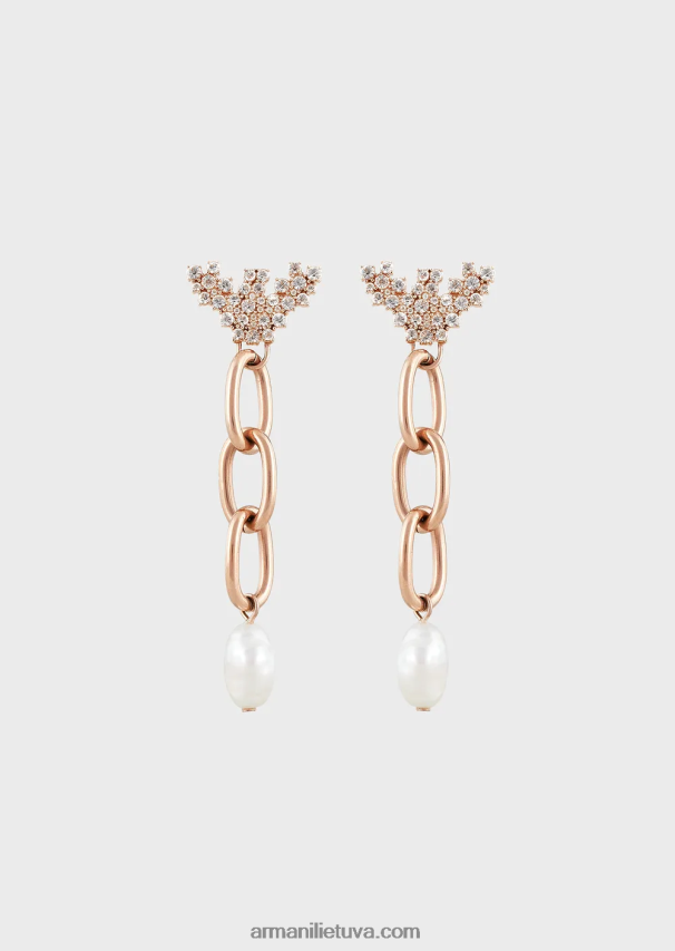 moterys rozinis auksas Armani balti gėlavandenių perlų auskarai 02482X781