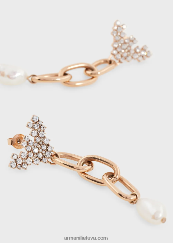 moterys rozinis auksas Armani balti gėlavandenių perlų auskarai 02482X781