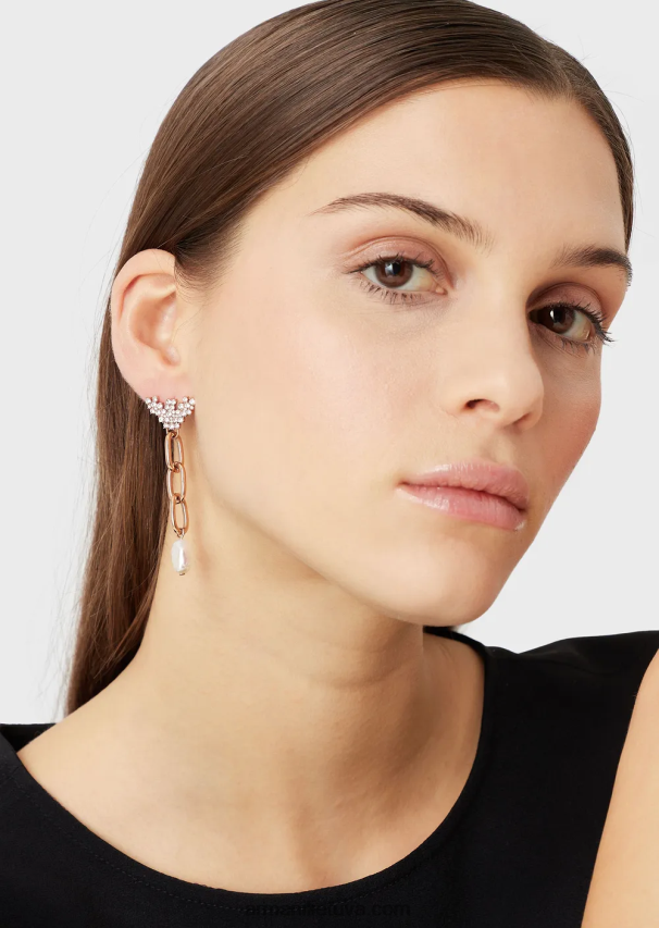 moterys rozinis auksas Armani balti gėlavandenių perlų auskarai 02482X781