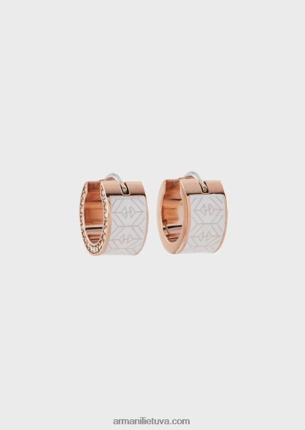 moterys rozinis auksas Armani balti lakuoti auskarai 02482X849