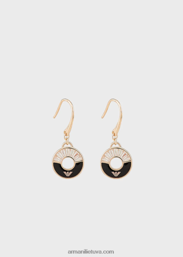moterys rozinis auksas Armani juodi onikso auskarai 02482X839