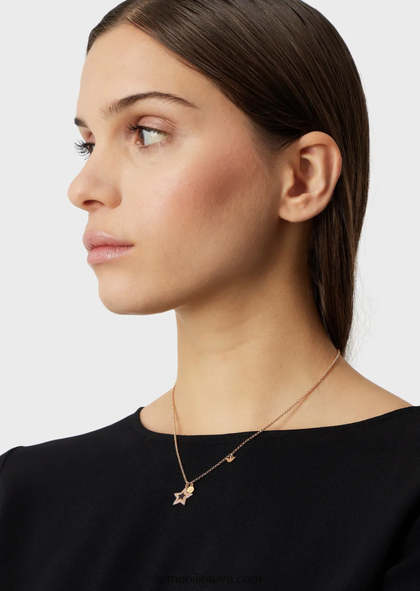 moterys rozinis auksas Armani mėlynas lakuotas kaklo papuošalas 02482X847