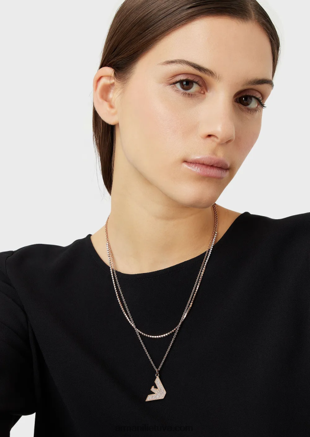 moterys rozinis auksas Armani rožinio aukso atspalvio nerūdijančio plieno pakabukas karoliai 02482X798