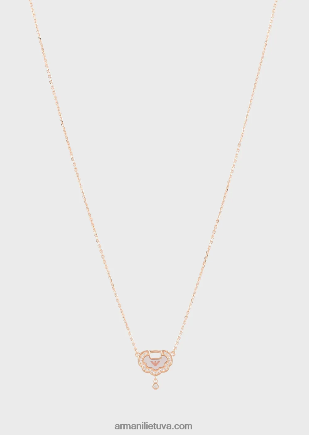 moterys rozinis auksas Armani rožinio aukso atspalvio sterlingo sidabro pakabukas karoliai 02482X791
