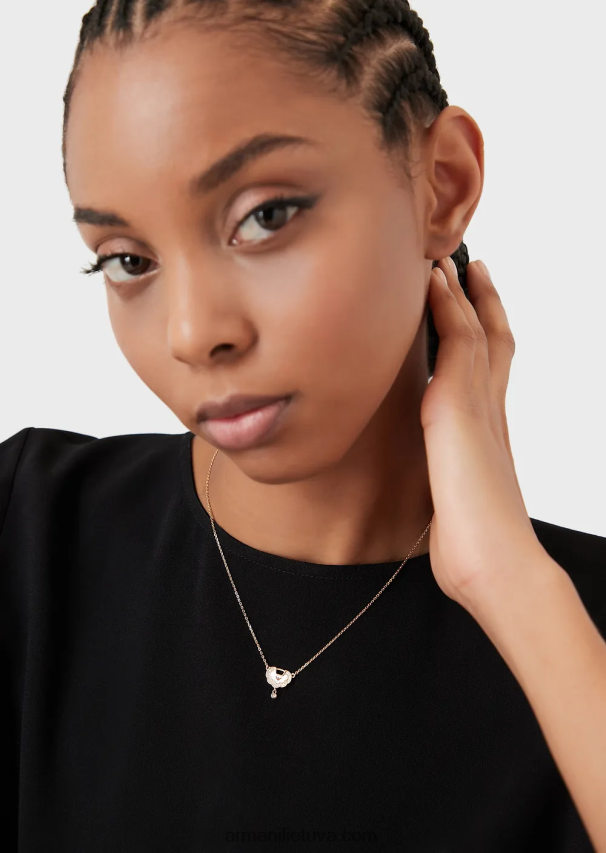 moterys rozinis auksas Armani rožinio aukso atspalvio sterlingo sidabro pakabukas karoliai 02482X791