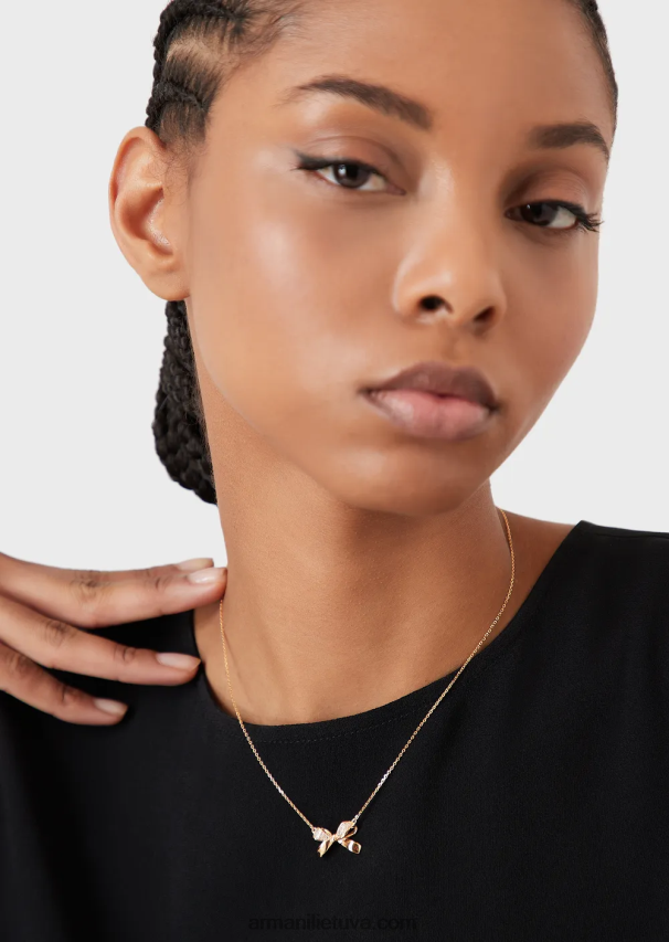 moterys rozinis auksas Armani rožinio aukso atspalvio sterlingo sidabro pakabukas karoliai 02482X802