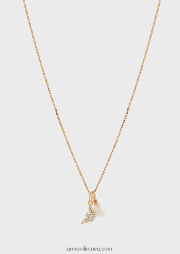 moterys rozinis auksas Armani rožinio aukso atspalvio sterlingo sidabro pakabukas karoliai 02482X819