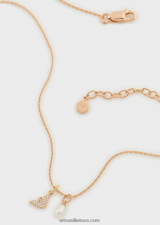 moterys rozinis auksas Armani rožinio aukso atspalvio sterlingo sidabro pakabukas karoliai 02482X819