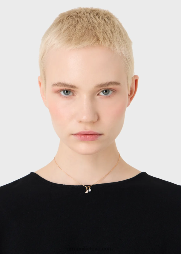 moterys rozinis auksas Armani rožinio aukso atspalvio sterlingo sidabro pakabukas karoliai 02482X819