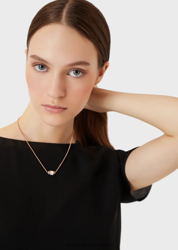 moterys rozinis auksasemporio armani rožinio aukso atspalvio nerūdijančio plieno pakabukas karoliai 02482X851