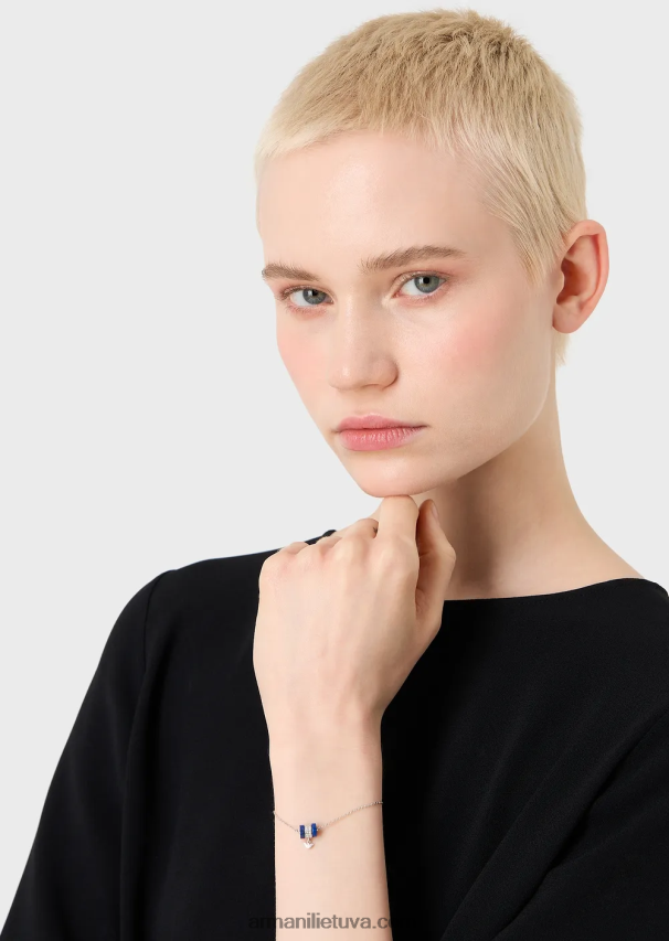 moterys sidabras Armani mėlyna lapis lazuli komponentų apyrankė 02482X823