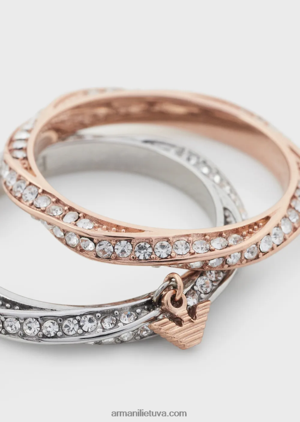 moterys sidabras Armani rožinio aukso atspalvio ir dviejų atspalvių nerūdijančio plieno žiedų rinkinys 02482X852