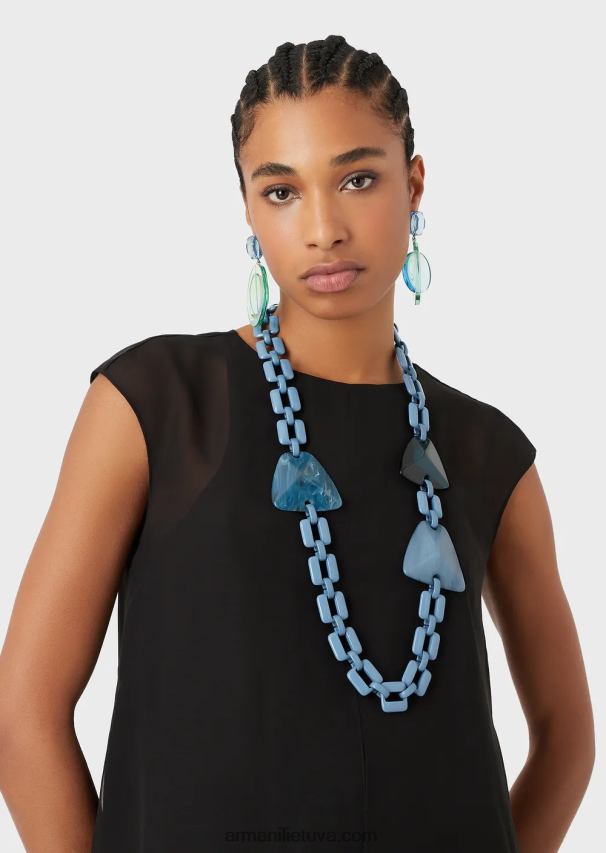 moterys žydros spalvos Armani didelių gabaritų grandinės karoliai su organinio stiklo akmenimis 02482X812