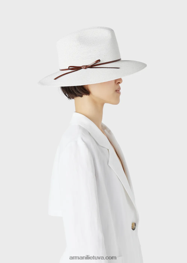 moterysArmani austa popieriaus verpalų kepurė su odiniu dirželiu ir krašteliu 02482X776