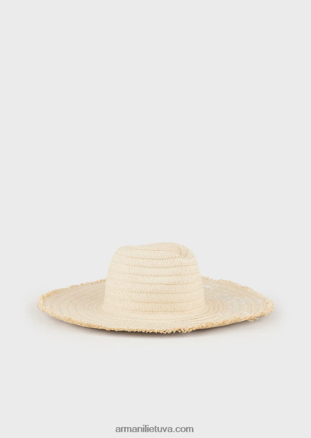 moterysArmani popierinių siūlų paplūdimio kepurė su išsiuvinėtu logotipu 02482X774