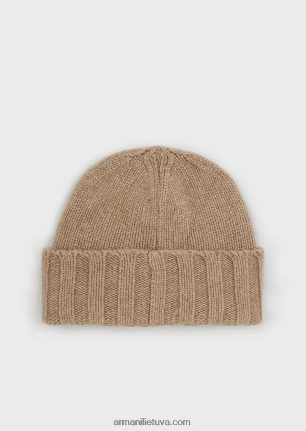 moterys smėlio spalvos Armani kašmyro kepuraitė su briaunomis 02482X779