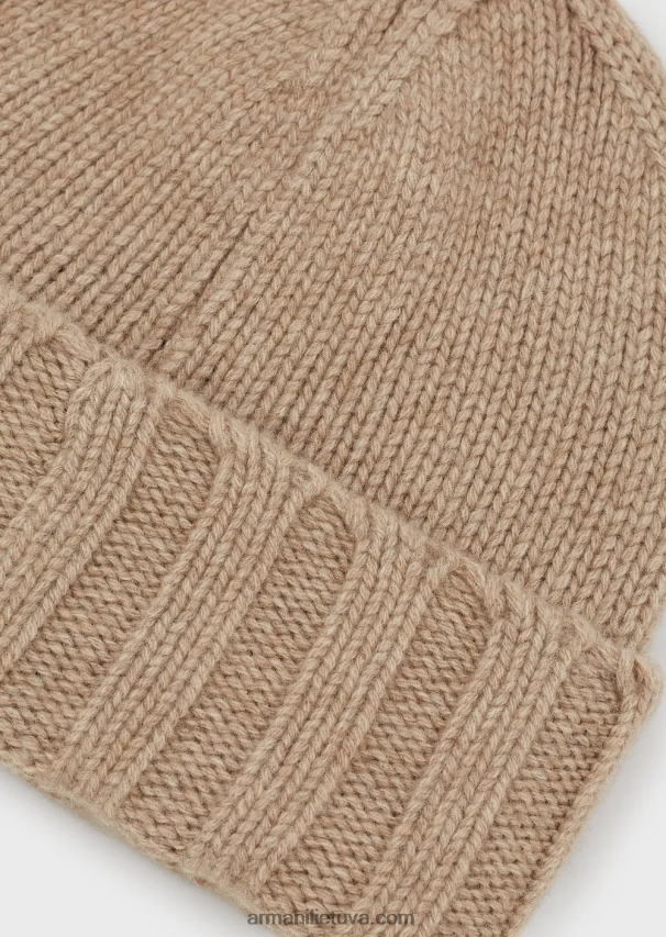 moterys smėlio spalvos Armani kašmyro kepuraitė su briaunomis 02482X779