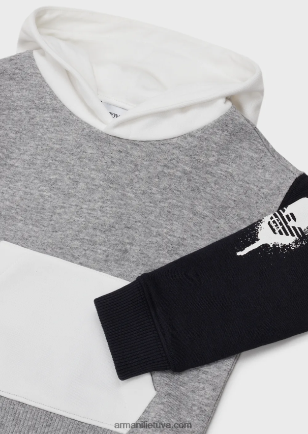 berniukasArmani spalvotas megztinis su gobtuvu su pieštu erelio logotipu 02482X2718