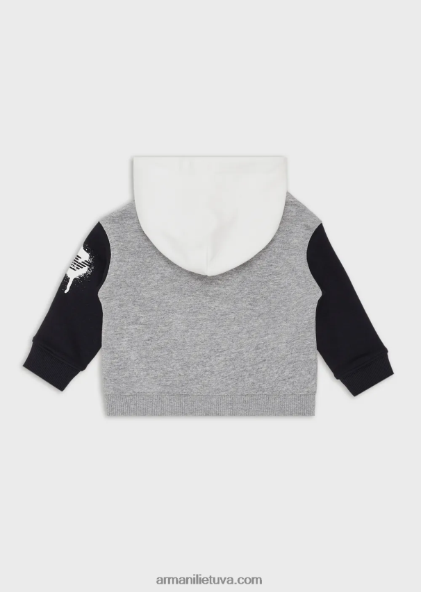 berniukasArmani spalvotas megztinis su gobtuvu su pieštu erelio logotipu 02482X2718