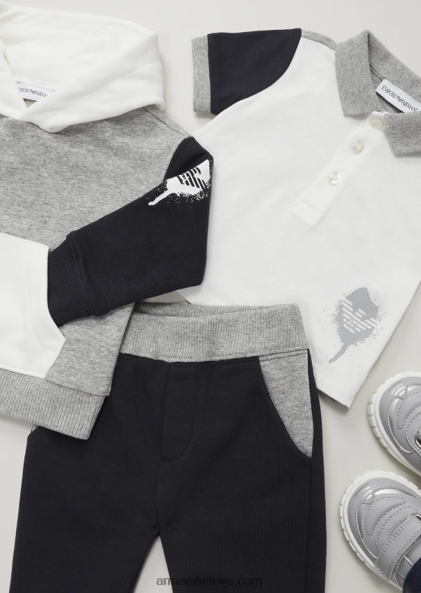 berniukasArmani spalvotas megztinis su gobtuvu su pieštu erelio logotipu 02482X2718