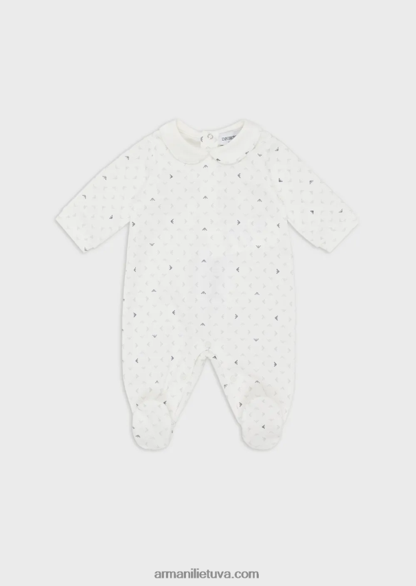 berniukas baltas Armani Onesie su Peter Pan apykakle ir visapusišku op-art ereliu 02482X2716