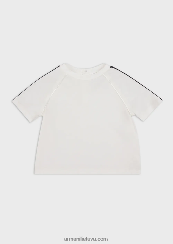 berniukas baltas Armani Pima-jersey marškinėliai su logotipo juostele 02482X2714